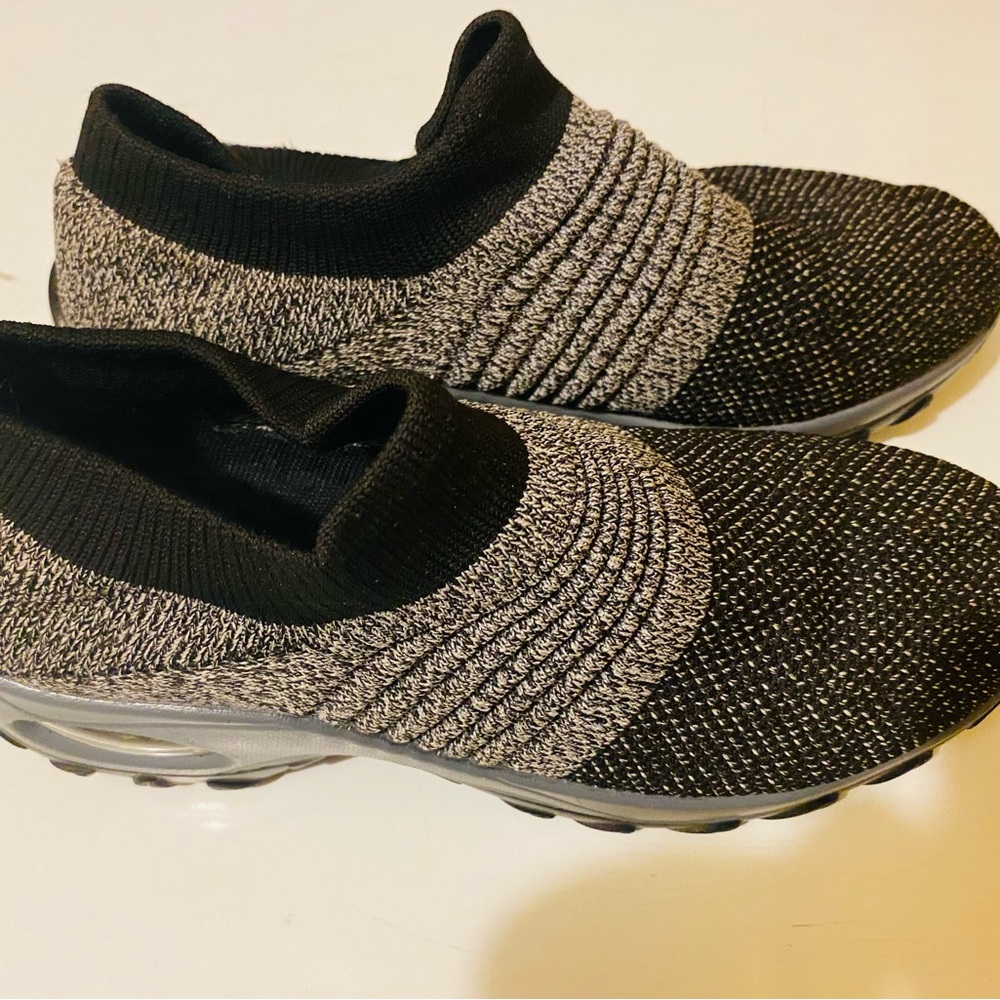 Black and Gray Knit Slip-On Sneakers